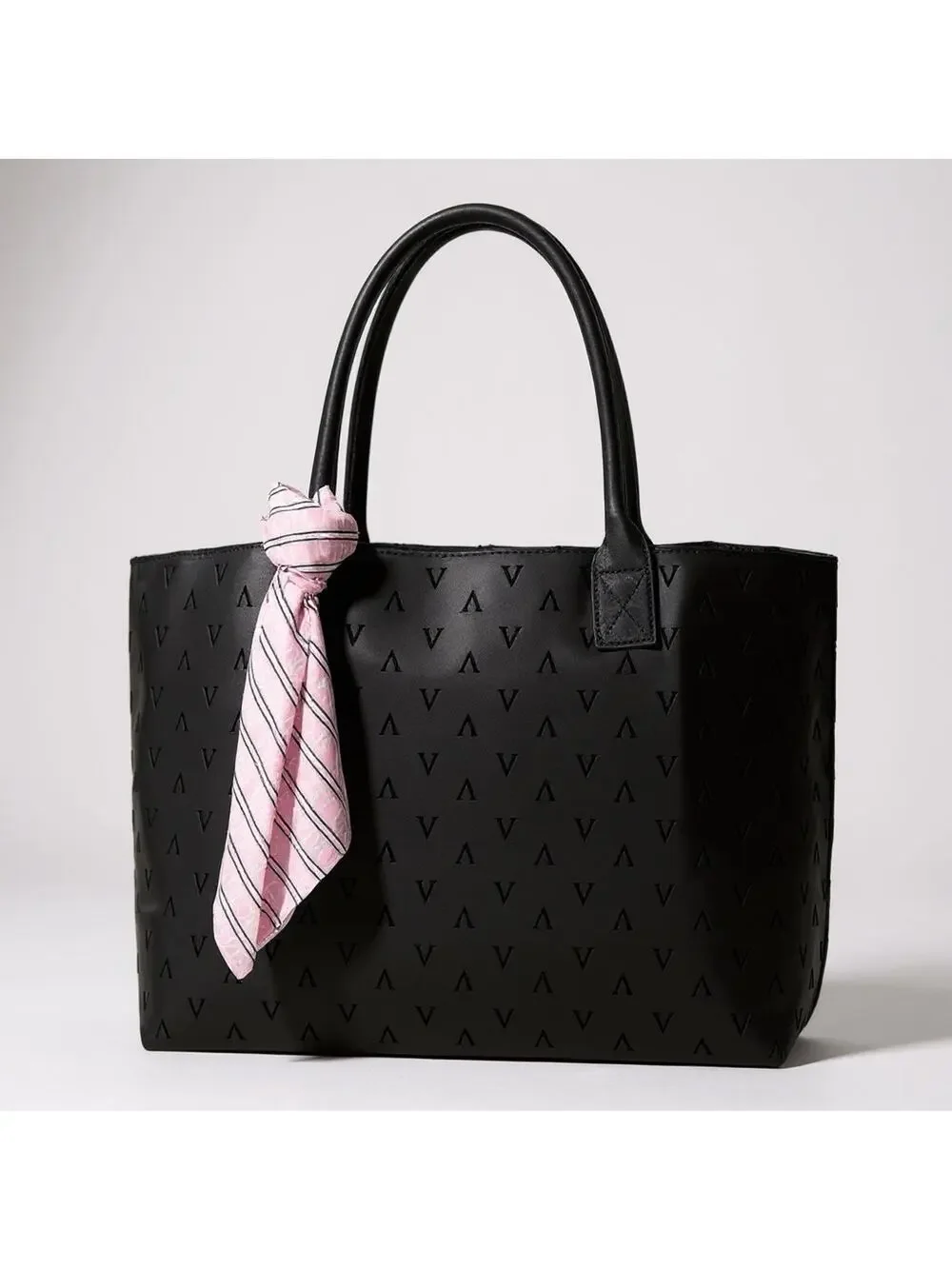 Victoria’s Secret Tote & Scarf Set Black V Logo Pink Accent Bag NWT